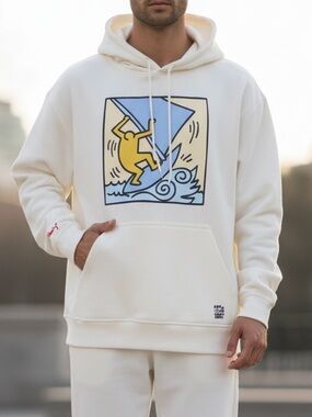 Keith Haring Graphic Hoodie Ivory Size Large NWT Relaxed Fit